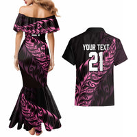 New Zealand Lawn Bowls Custom Couples Matching Mermaid Dress and Hawaiian Shirt Pink Maori Warrior Tribal Silver Fern - Polynesian Pride