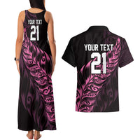 New Zealand Lawn Bowls Custom Couples Matching Tank Maxi Dress and Hawaiian Shirt Pink Maori Warrior Tribal Silver Fern - Polynesian Pride