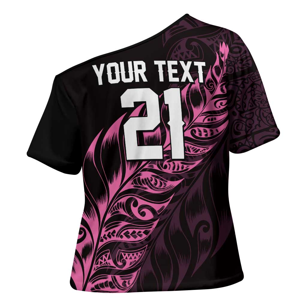 New Zealand Lawn Bowls Custom Cross Shoulder Shirt Pink Maori Warrior Tribal Silver Fern - Polynesian Pride