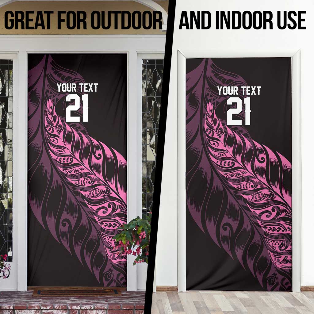 New Zealand Lawn Bowls Custom Door Cover Pink Maori Warrior Tribal Silver Fern - Polynesian Pride