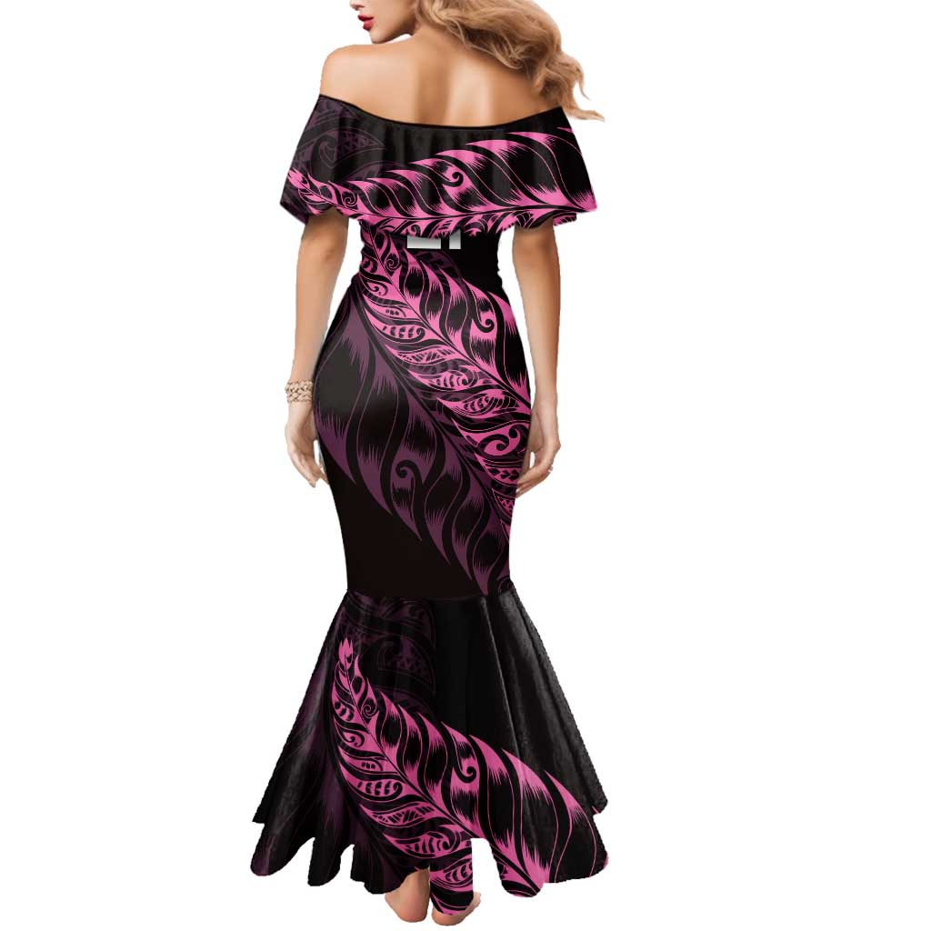 New Zealand Lawn Bowls Custom Family Matching Mermaid Dress and Hawaiian Shirt Pink Maori Warrior Tribal Silver Fern - Polynesian Pride