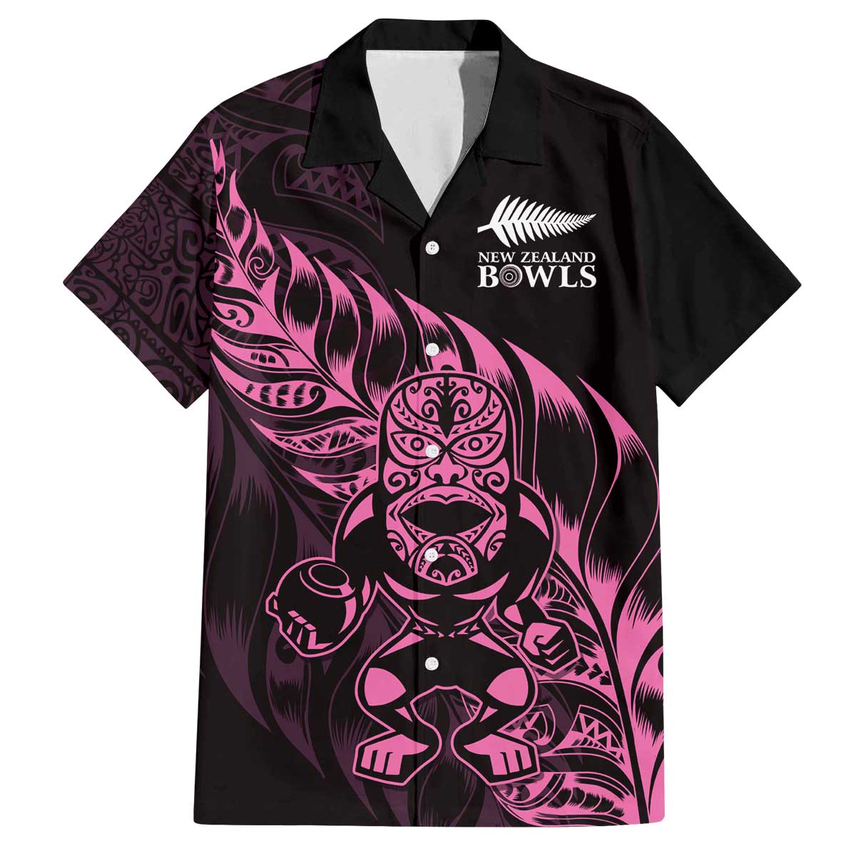 New Zealand Lawn Bowls Custom Family Matching Off The Shoulder Long Sleeve Dress and Hawaiian Shirt Pink Maori Warrior Tribal Silver Fern - Polynesian Pride