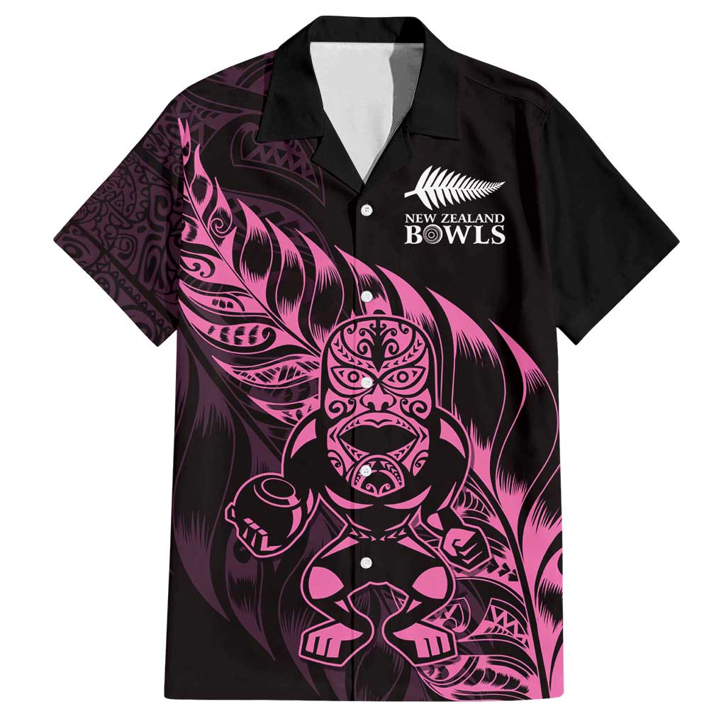New Zealand Lawn Bowls Custom Family Matching Off Shoulder Maxi Dress and Hawaiian Shirt Pink Maori Warrior Tribal Silver Fern - Polynesian Pride