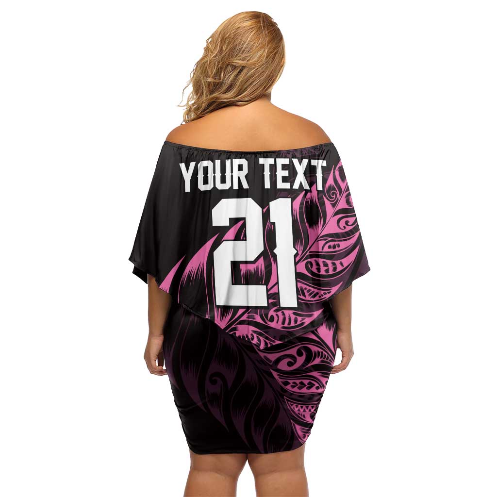 New Zealand Lawn Bowls Custom Family Matching Off Shoulder Short Dress and Hawaiian Shirt Pink Maori Warrior Tribal Silver Fern - Polynesian Pride