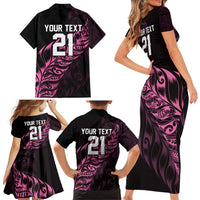 New Zealand Lawn Bowls Custom Family Matching Short Sleeve Bodycon Dress and Hawaiian Shirt Pink Maori Warrior Tribal Silver Fern - Polynesian Pride