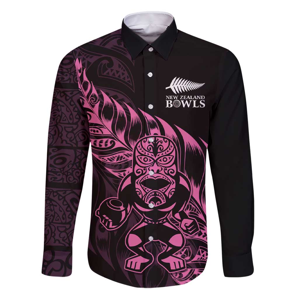 New Zealand Lawn Bowls Custom Family Matching Short Sleeve Bodycon Dress and Hawaiian Shirt Pink Maori Warrior Tribal Silver Fern - Polynesian Pride