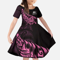New Zealand Lawn Bowls Custom Family Matching Summer Maxi Dress and Hawaiian Shirt Pink Maori Warrior Tribal Silver Fern - Polynesian Pride
