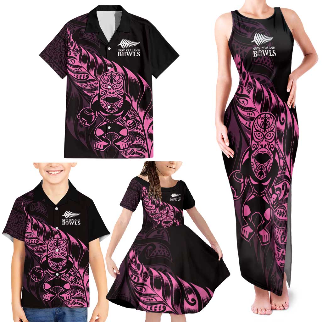 New Zealand Lawn Bowls Custom Family Matching Tank Maxi Dress and Hawaiian Shirt Pink Maori Warrior Tribal Silver Fern - Polynesian Pride
