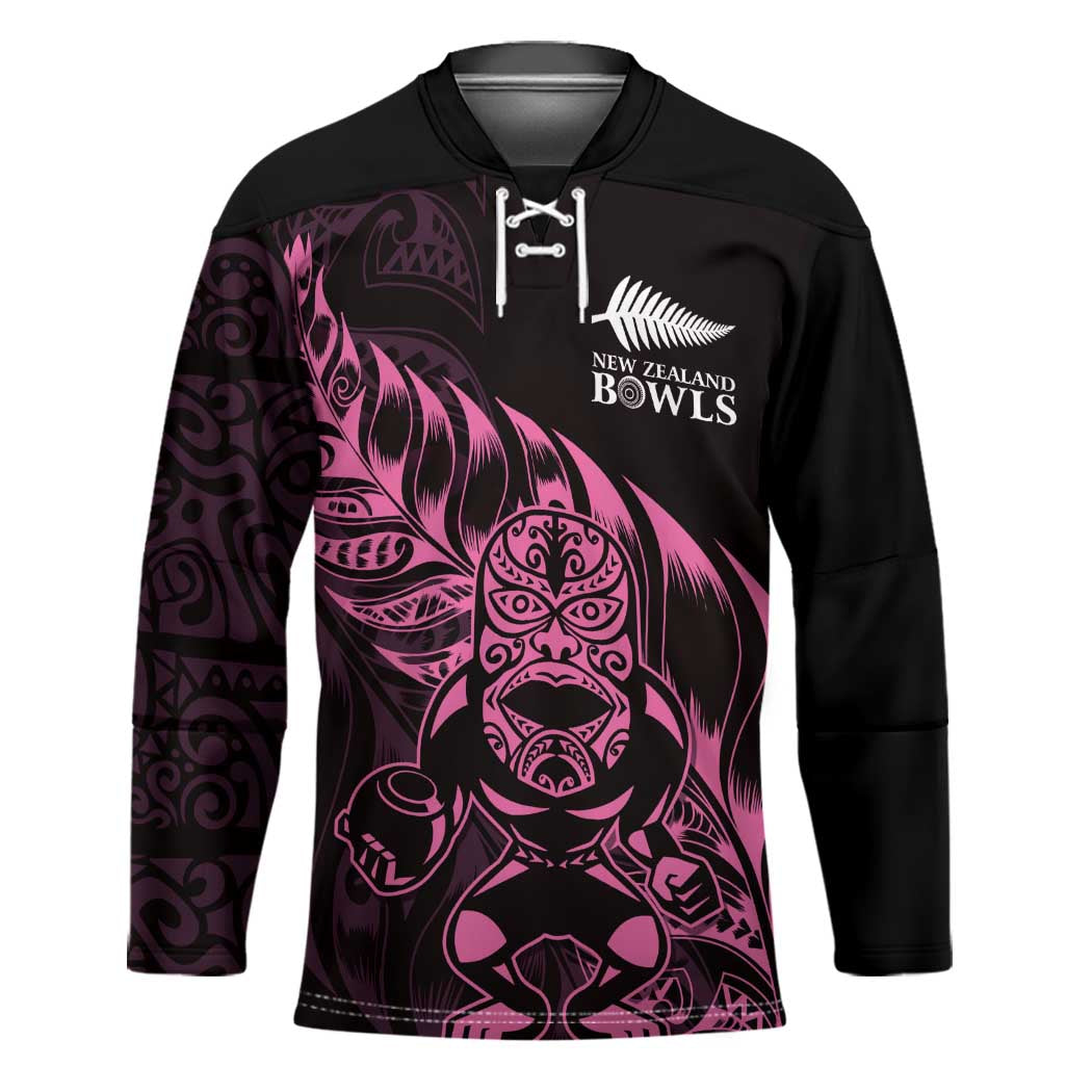 New Zealand Lawn Bowls Custom Hockey Jersey Pink Maori Warrior Tribal Silver Fern - Polynesian Pride