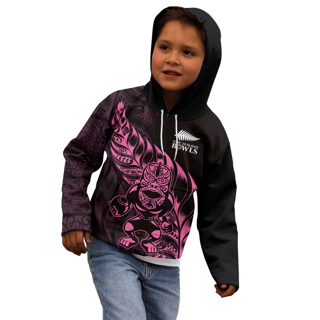 New Zealand Lawn Bowls Custom Kid Hoodie Pink Maori Warrior Tribal Silver Fern - Polynesian Pride