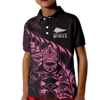 New Zealand Lawn Bowls Custom Kid Polo Shirt Pink Maori Warrior Tribal Silver Fern - Polynesian Pride