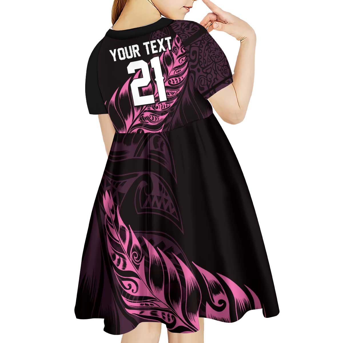 New Zealand Lawn Bowls Custom Kid Short Sleeve Dress Pink Maori Warrior Tribal Silver Fern - Polynesian Pride