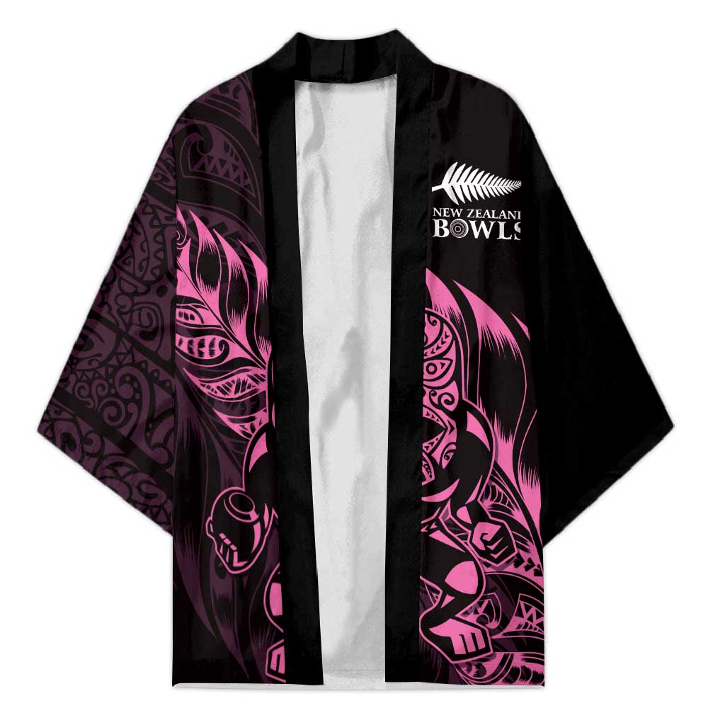 New Zealand Lawn Bowls Custom Kimono Pink Maori Warrior Tribal Silver Fern - Polynesian Pride