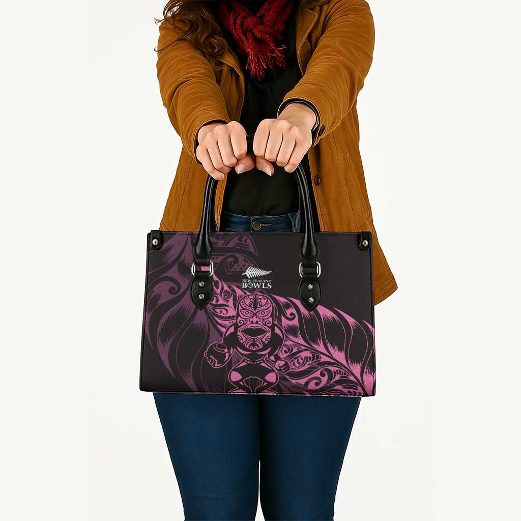 New Zealand Lawn Bowls Leather Bag Pink Maori Warrior Tribal Silver Fern - Polynesian Pride