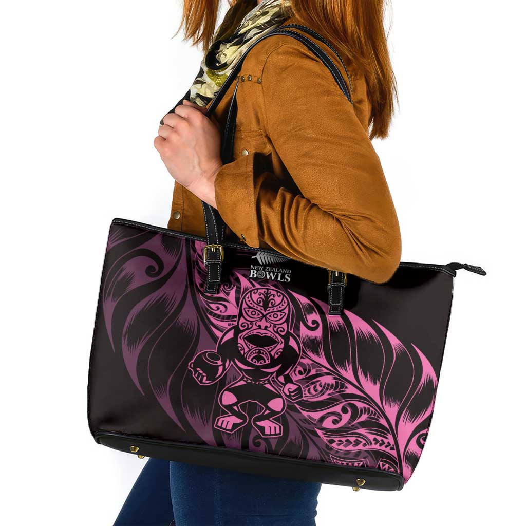 New Zealand Lawn Bowls Leather Tote Bag Pink Maori Warrior Tribal Silver Fern - Polynesian Pride