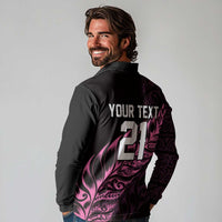 New Zealand Lawn Bowls Custom Long Sleeve Polo Shirt Pink Maori Warrior Tribal Silver Fern - Polynesian Pride