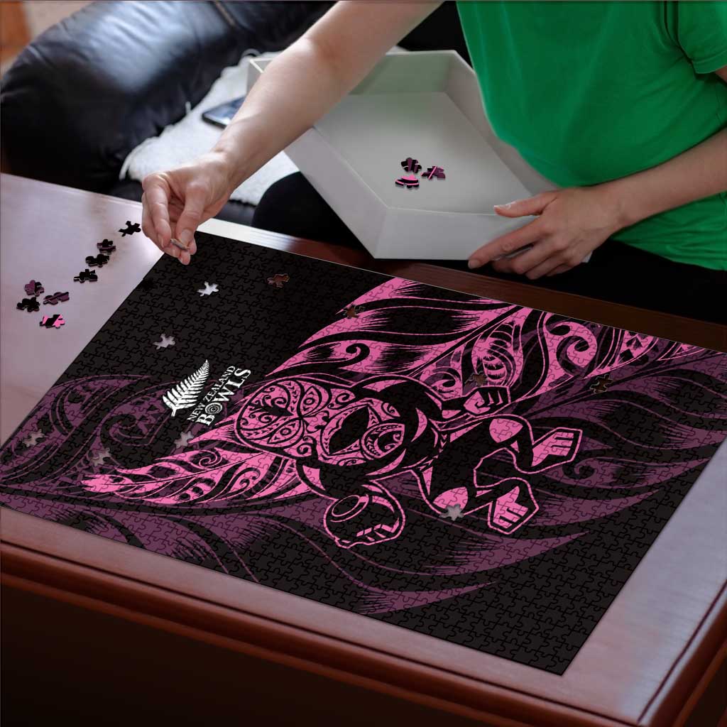 New Zealand Lawn Bowls Puzzle Pink Maori Warrior Tribal Silver Fern - Polynesian Pride