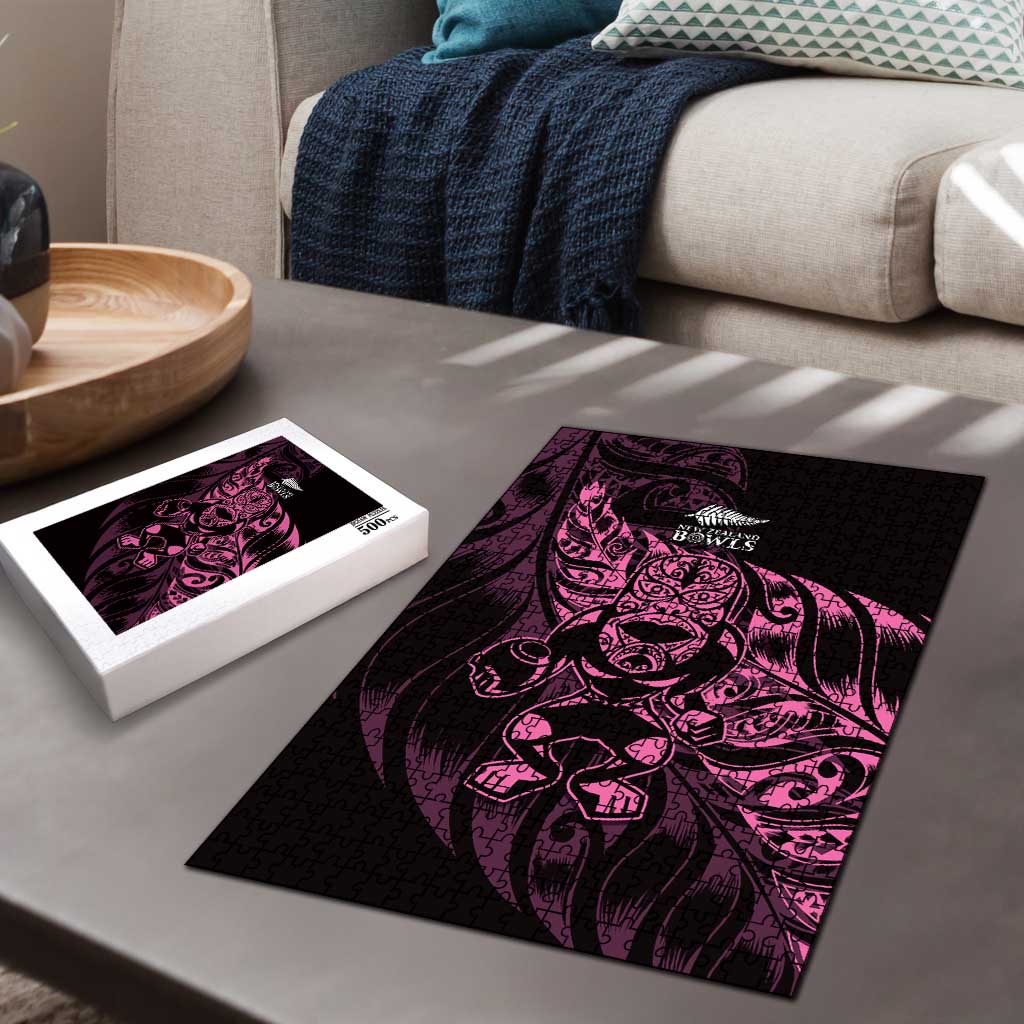 New Zealand Lawn Bowls Puzzle Pink Maori Warrior Tribal Silver Fern - Polynesian Pride