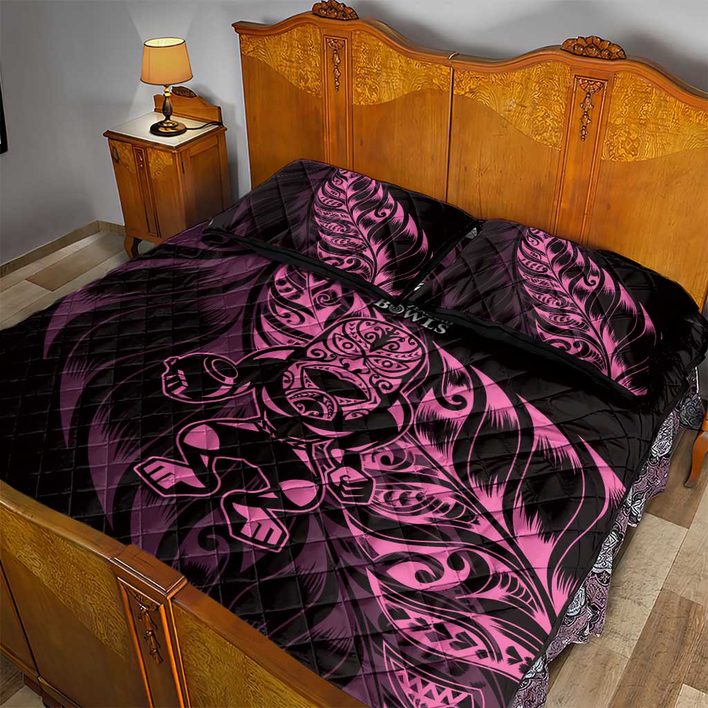 New Zealand Lawn Bowls Quilt Bed Set Pink Maori Warrior Tribal Silver Fern - Polynesian Pride