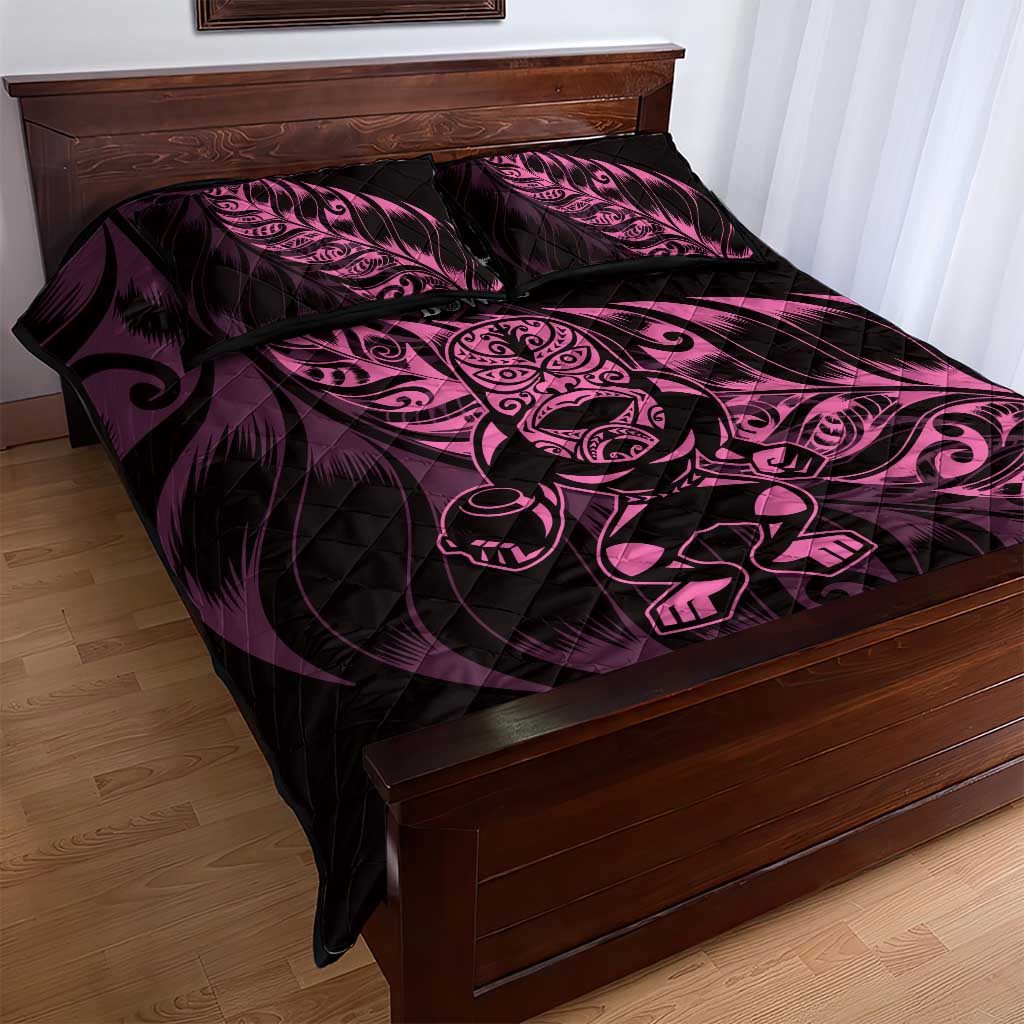 New Zealand Lawn Bowls Quilt Bed Set Pink Maori Warrior Tribal Silver Fern - Polynesian Pride