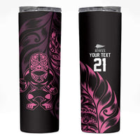 New Zealand Lawn Bowls Custom Skinny Tumbler Pink Maori Warrior Tribal Silver Fern - Polynesian Pride