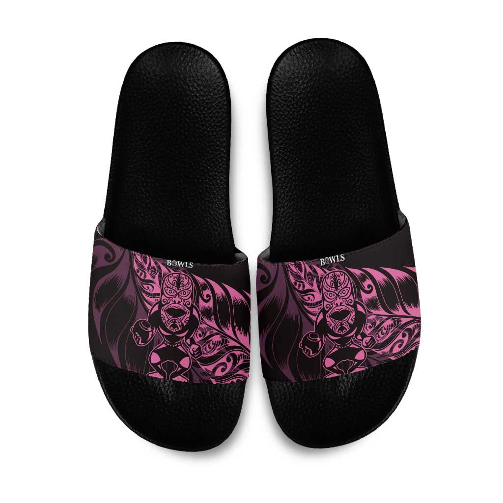 New Zealand Lawn Bowls Slide Sandals Pink Maori Warrior Tribal Silver Fern - Polynesian Pride