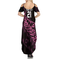 New Zealand Lawn Bowls Custom Summer Maxi Dress Pink Maori Warrior Tribal Silver Fern - Polynesian Pride
