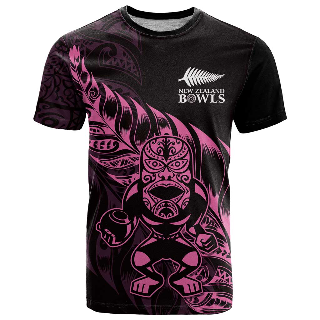 New Zealand Lawn Bowls Custom T Shirt Pink Maori Warrior Tribal Silver Fern - Polynesian Pride