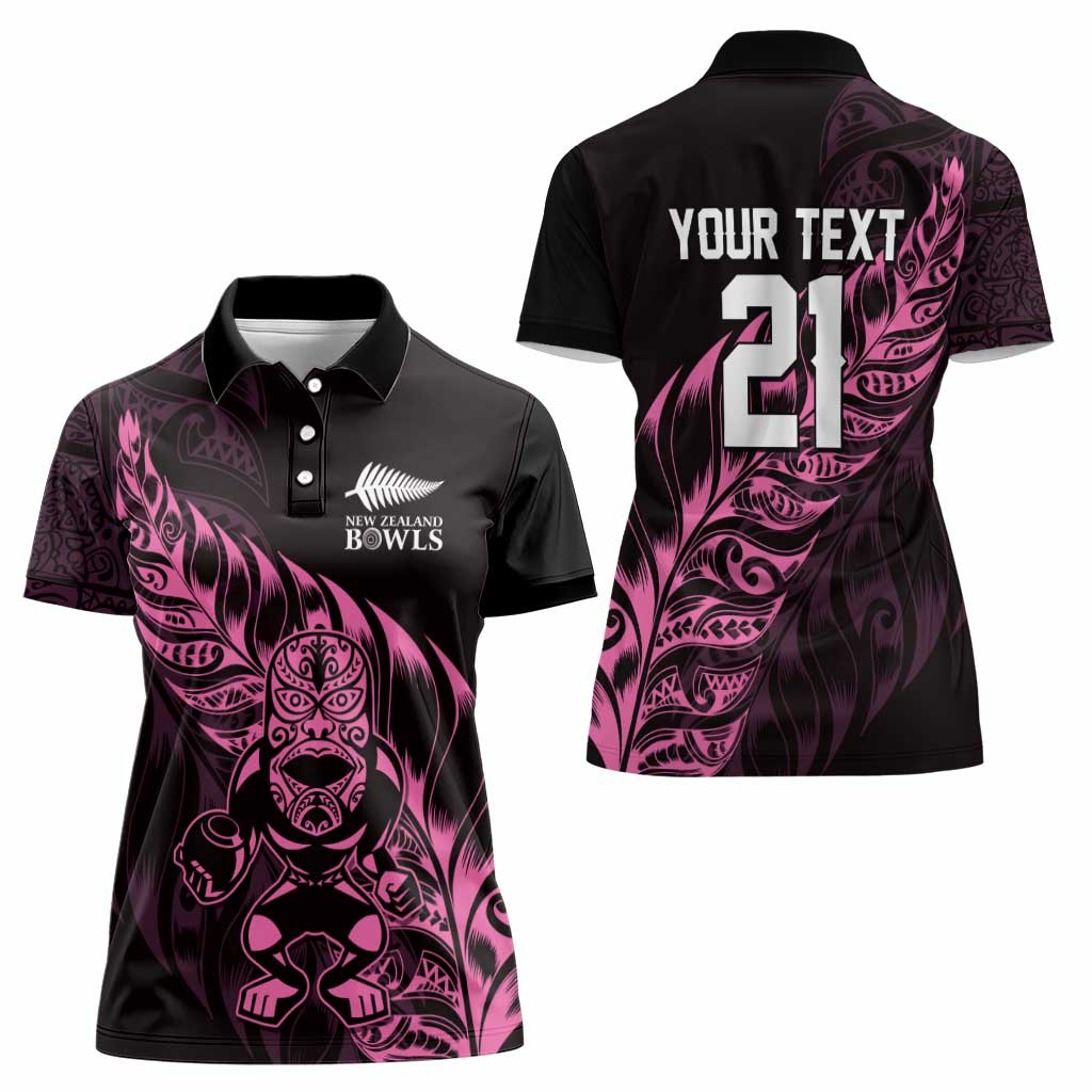 New Zealand Lawn Bowls Custom Women Polo Shirt Pink Maori Warrior Tribal Silver Fern - Polynesian Pride