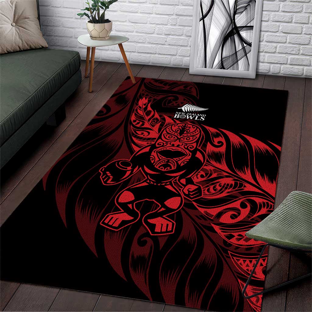 New Zealand Lawn Bowls Area Rug Red Maori Warrior Tribal Silver Fern - Polynesian Pride