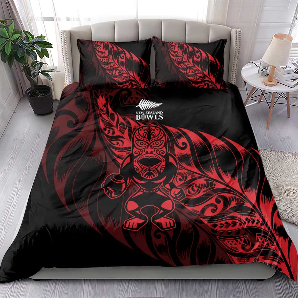 New Zealand Lawn Bowls Bedding Set Red Maori Warrior Tribal Silver Fern - Polynesian Pride