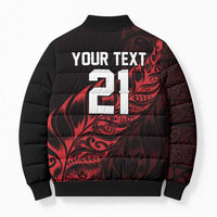 New Zealand Lawn Bowls Custom Bomber Puffer Jacket Red Maori Warrior Tribal Silver Fern - Polynesian Pride