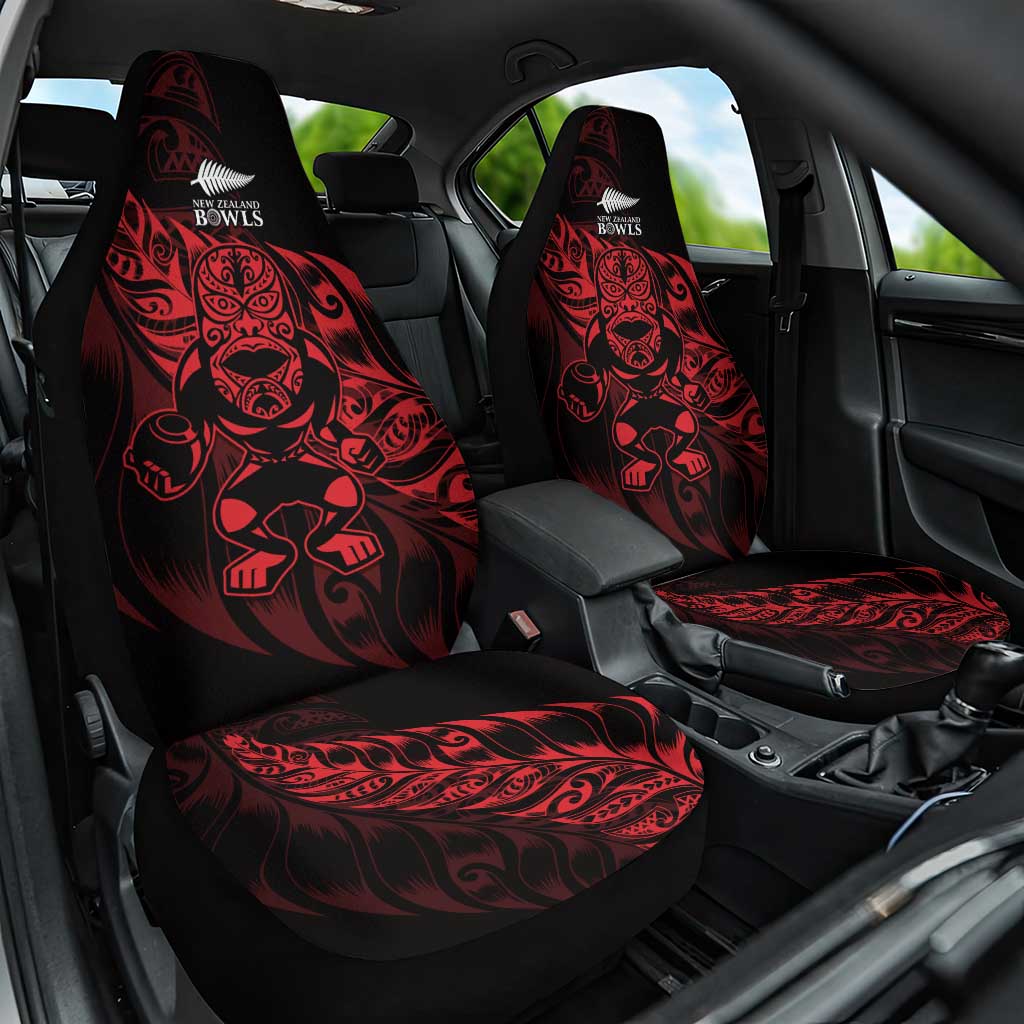 New Zealand Lawn Bowls Car Seat Cover Red Maori Warrior Tribal Silver Fern - Polynesian Pride