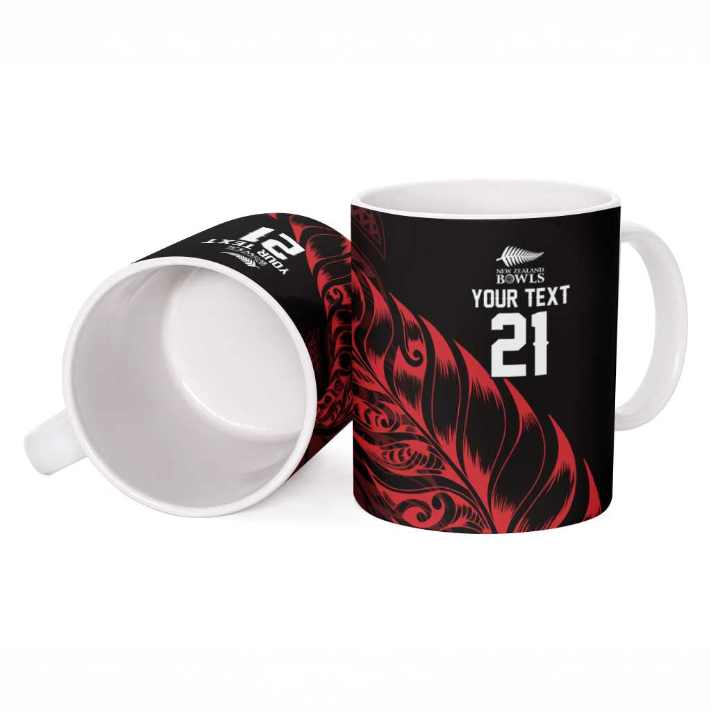 New Zealand Lawn Bowls Custom Ceramic Mug Red Maori Warrior Tribal Silver Fern - Polynesian Pride