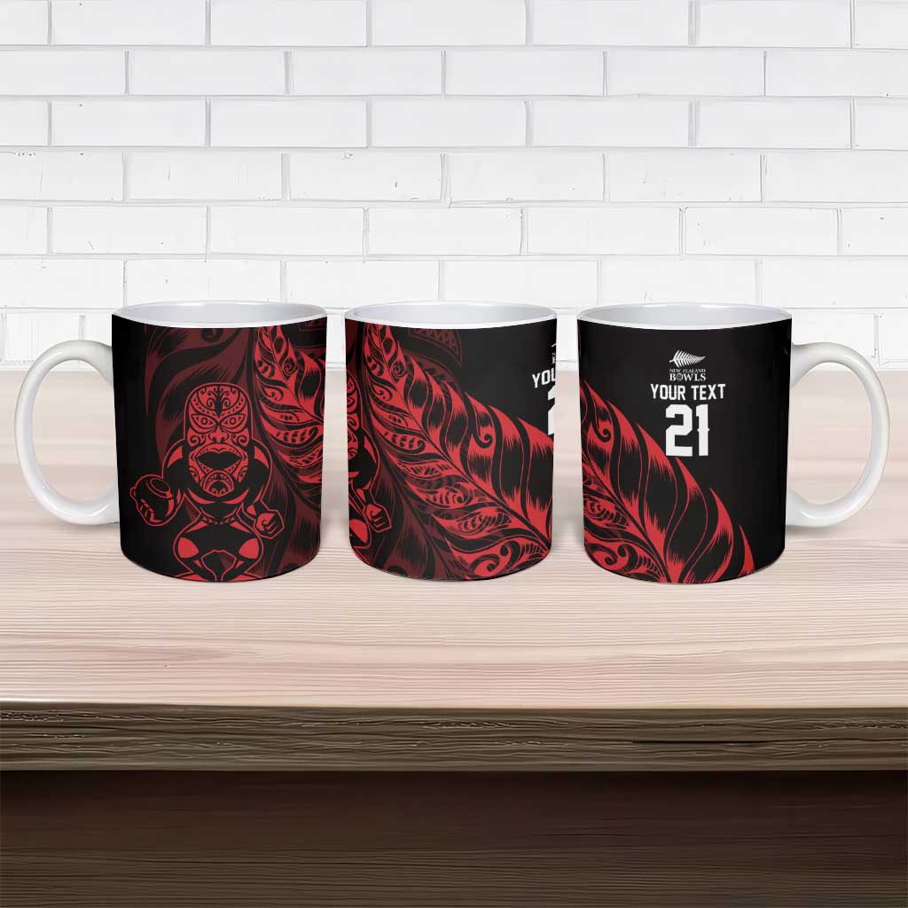 New Zealand Lawn Bowls Custom Ceramic Mug Red Maori Warrior Tribal Silver Fern - Polynesian Pride