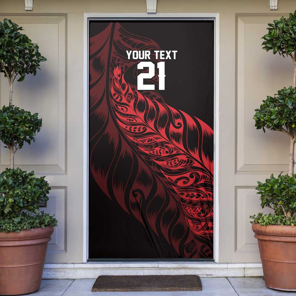 New Zealand Lawn Bowls Custom Door Cover Red Maori Warrior Tribal Silver Fern - Polynesian Pride