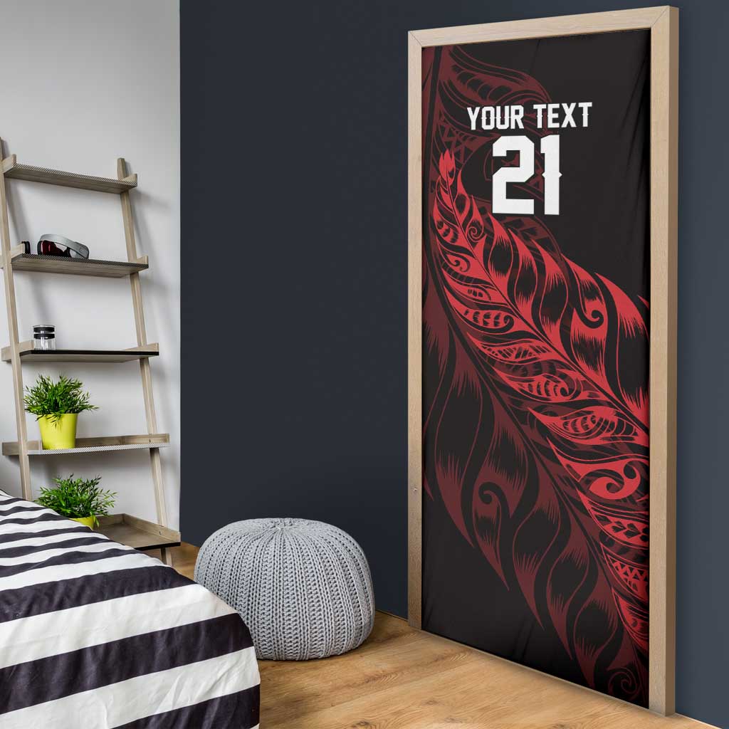 New Zealand Lawn Bowls Custom Door Cover Red Maori Warrior Tribal Silver Fern - Polynesian Pride