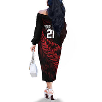 New Zealand Lawn Bowls Custom Family Matching Off The Shoulder Long Sleeve Dress and Hawaiian Shirt Red Maori Warrior Tribal Silver Fern - Polynesian Pride