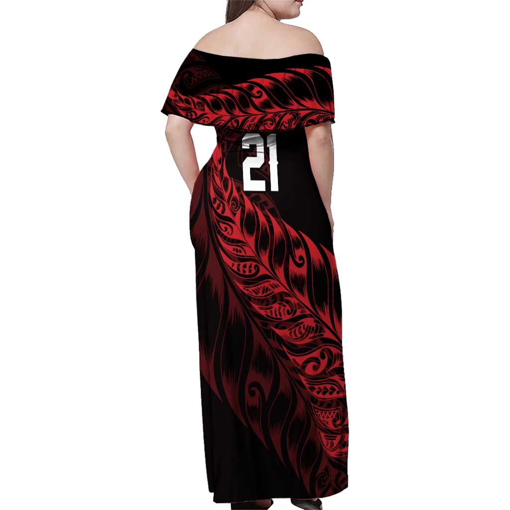 New Zealand Lawn Bowls Custom Family Matching Off Shoulder Maxi Dress and Hawaiian Shirt Red Maori Warrior Tribal Silver Fern - Polynesian Pride