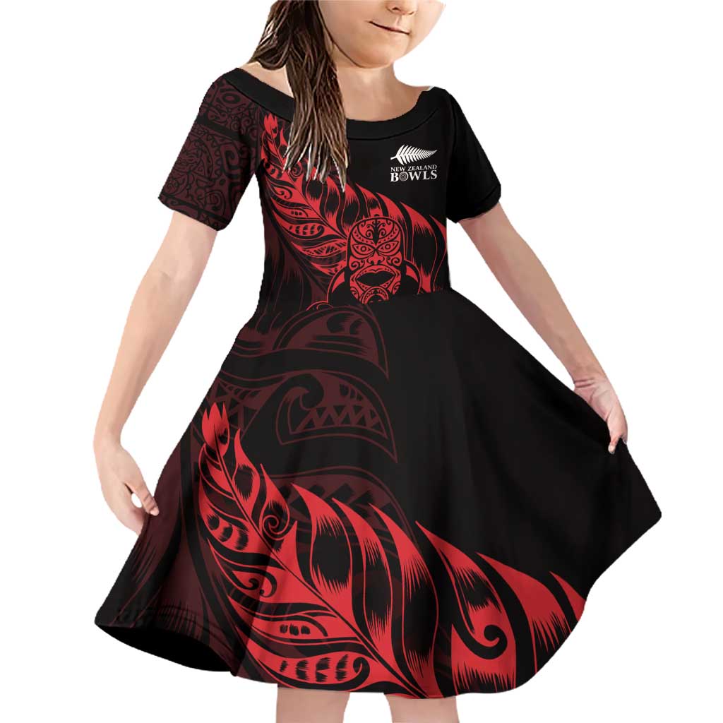 New Zealand Lawn Bowls Custom Family Matching Off Shoulder Short Dress and Hawaiian Shirt Red Maori Warrior Tribal Silver Fern - Polynesian Pride