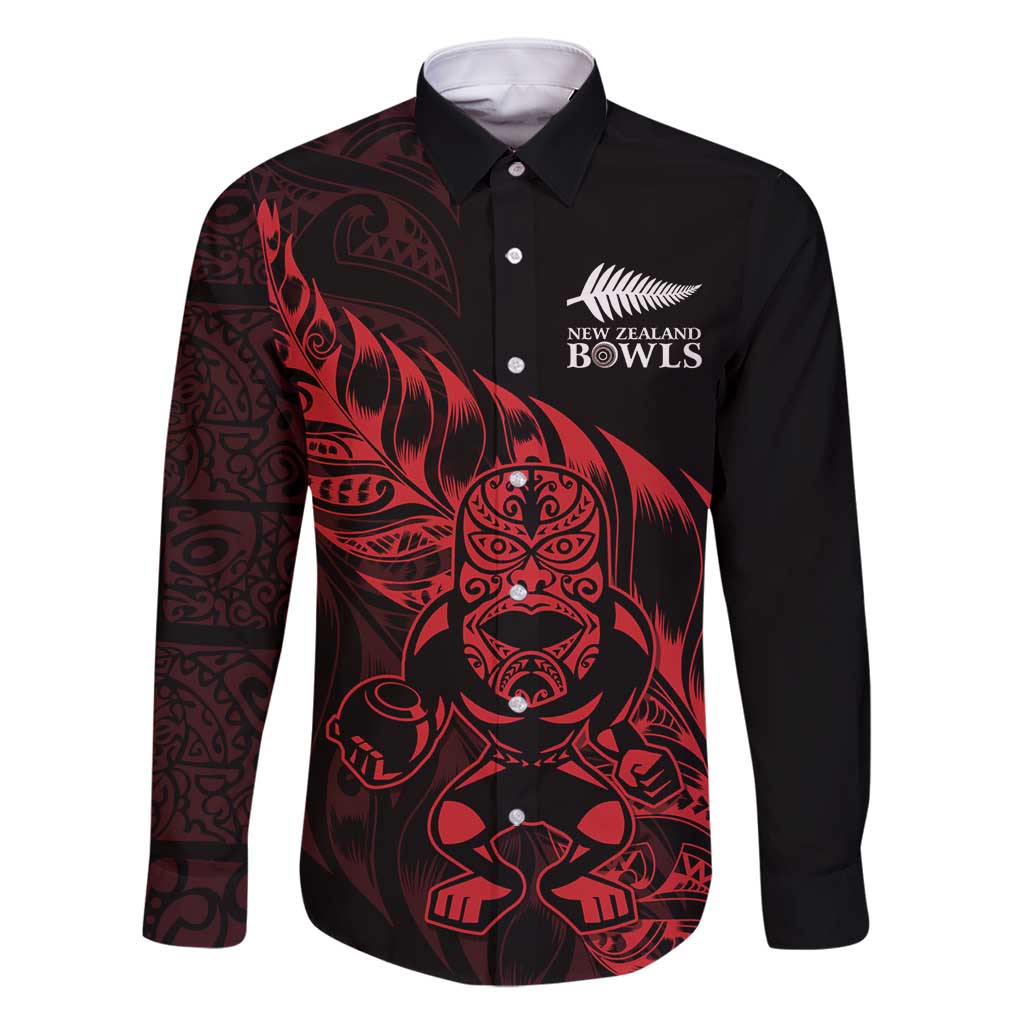 New Zealand Lawn Bowls Custom Family Matching Off Shoulder Short Dress and Hawaiian Shirt Red Maori Warrior Tribal Silver Fern - Polynesian Pride