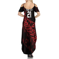 New Zealand Lawn Bowls Custom Family Matching Summer Maxi Dress and Hawaiian Shirt Red Maori Warrior Tribal Silver Fern - Polynesian Pride