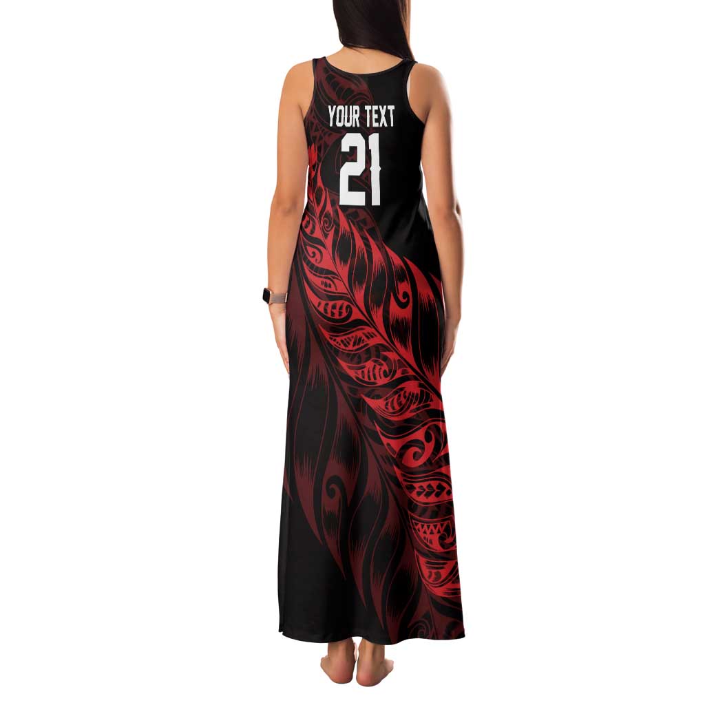 New Zealand Lawn Bowls Custom Family Matching Tank Maxi Dress and Hawaiian Shirt Red Maori Warrior Tribal Silver Fern - Polynesian Pride