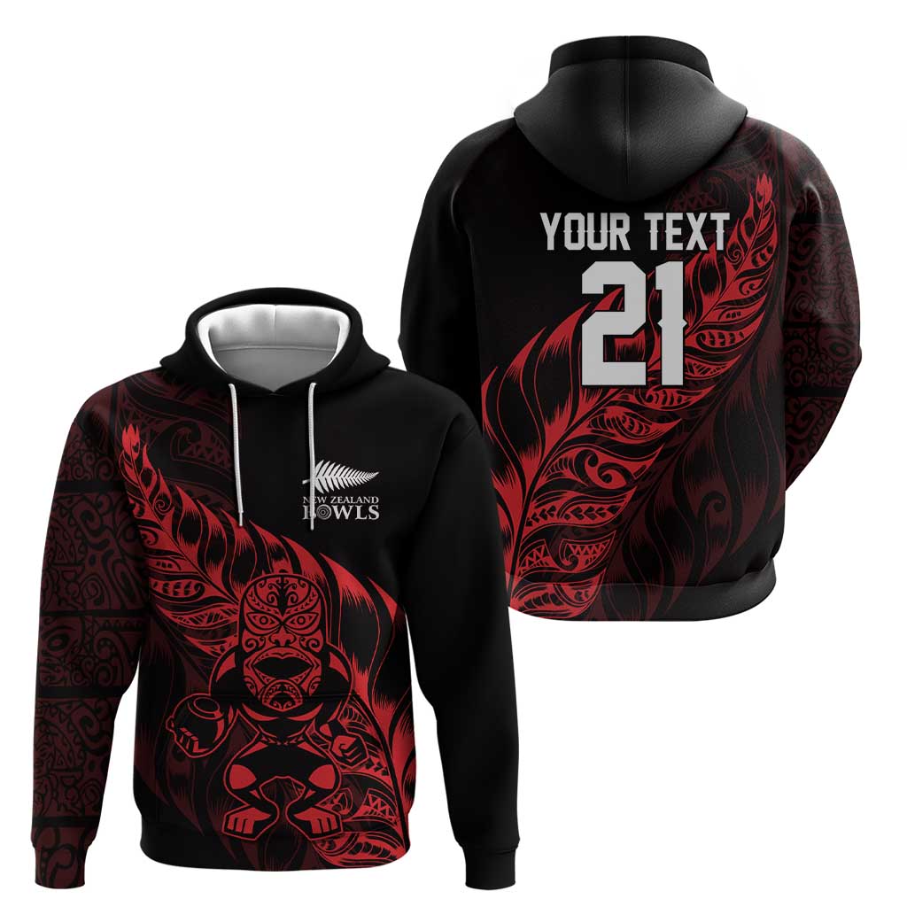 New Zealand Lawn Bowls Custom Hoodie Red Maori Warrior Tribal Silver Fern - Polynesian Pride