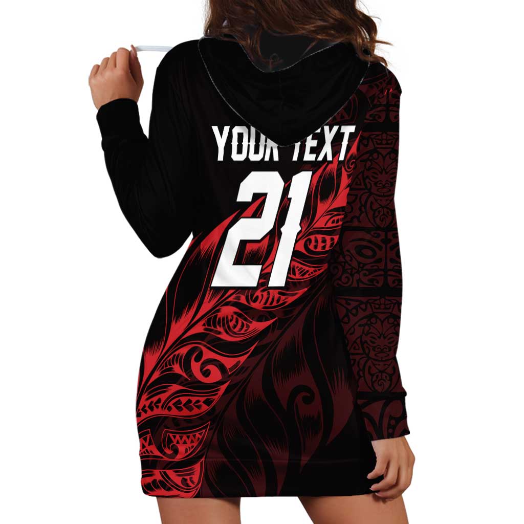 New Zealand Lawn Bowls Custom Hoodie Dress Red Maori Warrior Tribal Silver Fern - Polynesian Pride