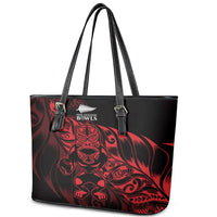 New Zealand Lawn Bowls Leather Tote Bag Red Maori Warrior Tribal Silver Fern - Polynesian Pride