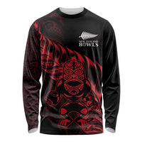 New Zealand Lawn Bowls Custom Long Sleeve Shirt Red Maori Warrior Tribal Silver Fern - Polynesian Pride