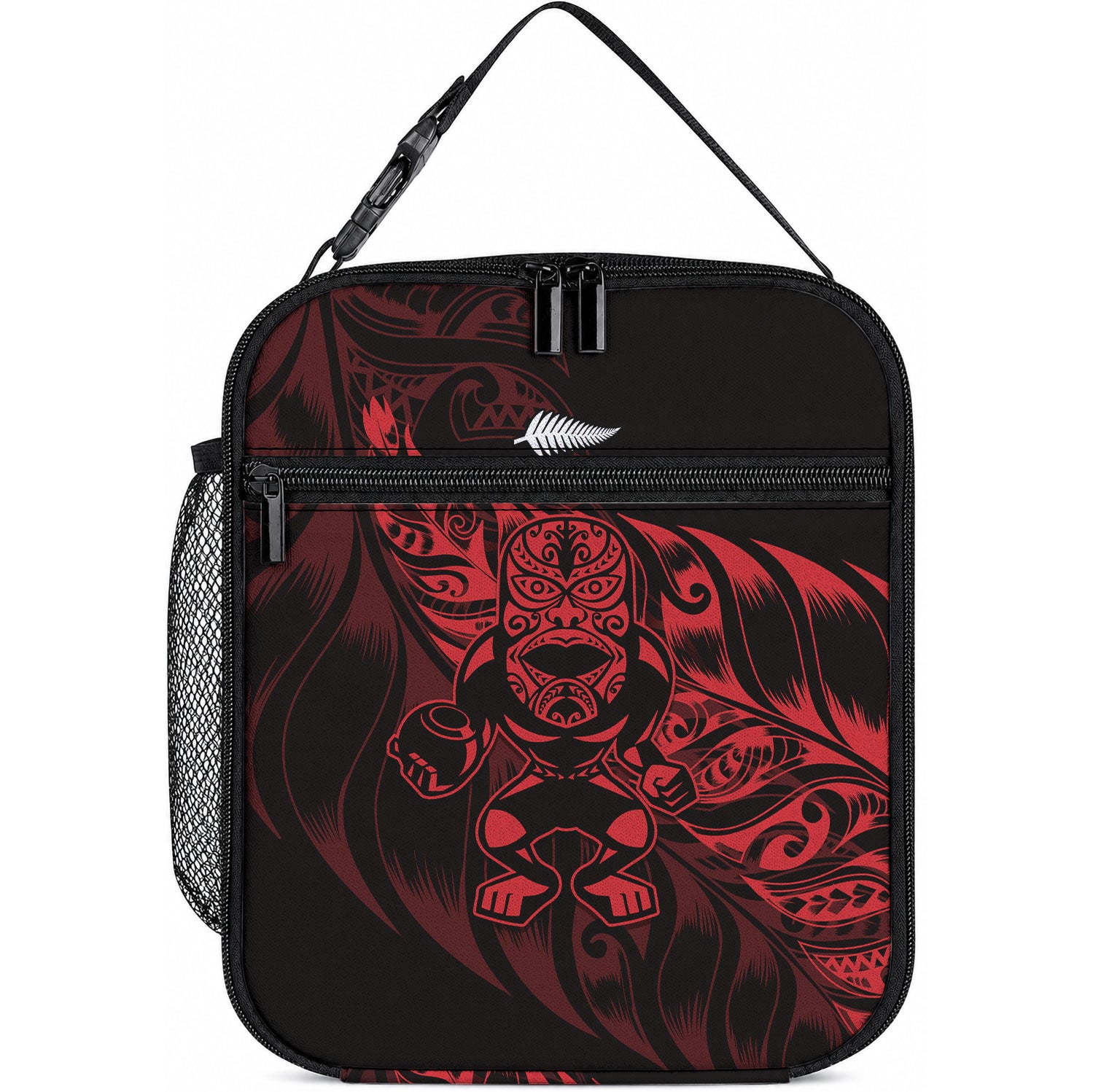 New Zealand Lawn Bowls Lunch Bag Red Maori Warrior Tribal Silver Fern LT9 10.2 × 8.3 × 4.3 inch Red - Polynesian Pride
