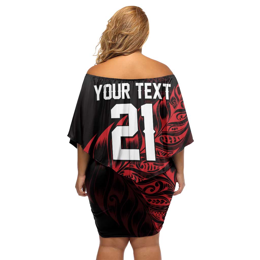 New Zealand Lawn Bowls Custom Off Shoulder Short Dress Red Maori Warrior Tribal Silver Fern - Polynesian Pride