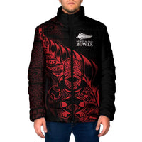 New Zealand Lawn Bowls Custom Padded Jacket Red Maori Warrior Tribal Silver Fern - Polynesian Pride
